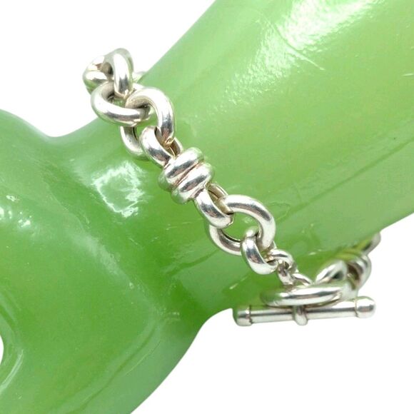925 Sterling Silver Italy Toggle Chain Bracelet 11.5mm Chunky 7.5" 25g Artisan - Picture 1 of 16